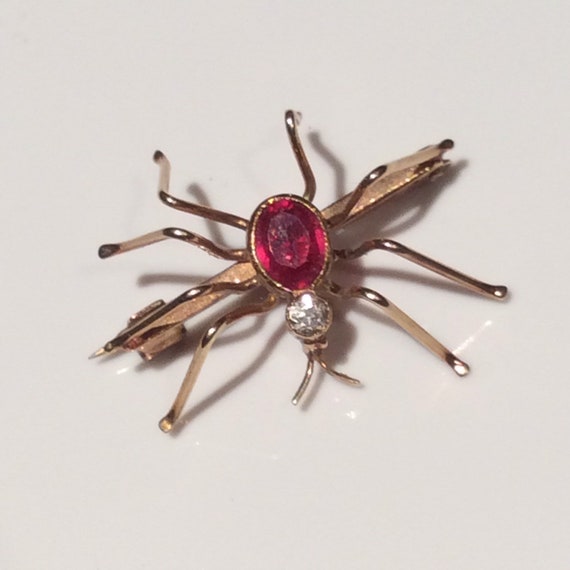 Antique Diamond Tourmaline Rose Gold Spider Brooc… - image 4