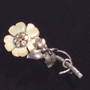 Antique Victorian Silver Mother- of Pearl  Paste Flower Brooch