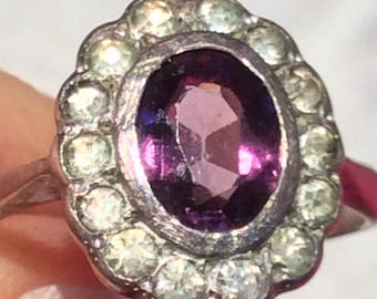 Art Deco 1920’s Amythest Paste Silver Ring