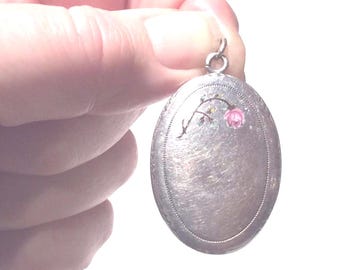 Pendentif Porte-photos Ancien Des Années 1920/30 En Alpacca Avec émail Rose - Bon état