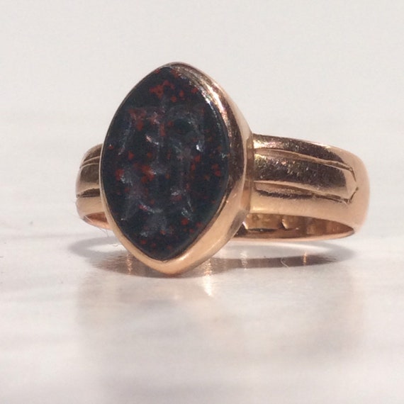 Antique Intaglio Bloodstone Initial TJ Rose Gold … - image 4