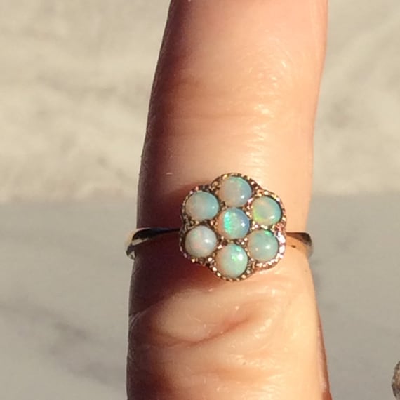 Antique Vintage Fiery Opal Daisy Flower Gold Ring… - image 7
