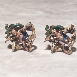 Antique Vintage Enamel Cherub Silver Gilt Earrings