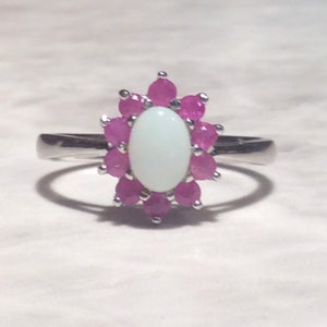 Vintage Ruby Opal Silver Ring Sterling image 1