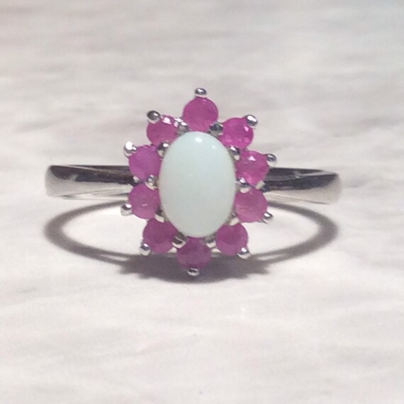 Vintage Ruby Opal Silver Ring - Sterling