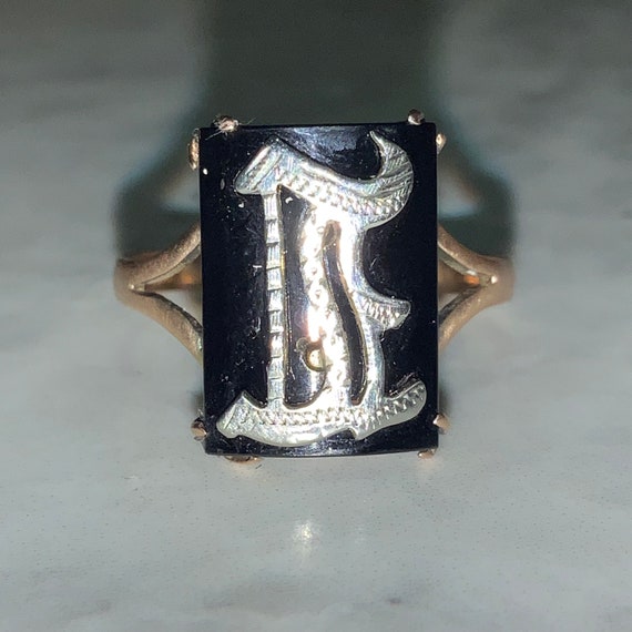 Antique Art Deco 1920’s Black Onyx Initial Silver… - image 2