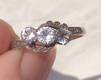 Antique Art Deco  Paste Silver Bypass  9ct Gold Ring