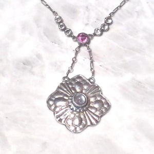 Antique Moonstone Paste Silver Necklace -1900