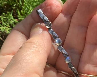 Antike Art Deco Mondstein Silber Bar Brosche