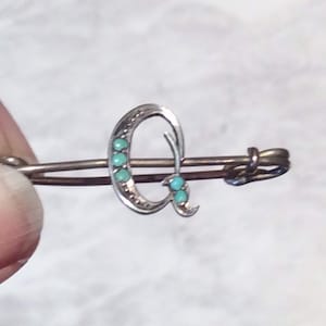 Antique Initial A Turquoise Silver Brooch- 1920