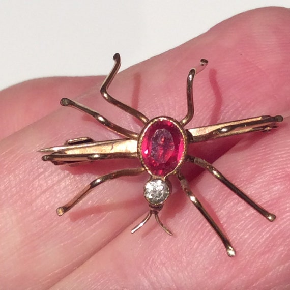 Antique Diamond Tourmaline Rose Gold Spider Brooc… - image 8