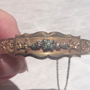 Antique Gold Filled Silver Child’s Flower Turquoise Pearl Bangle