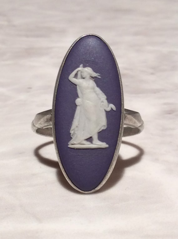 Antique Vintage  Blue Wedgwood  Jasper Cameo Silve