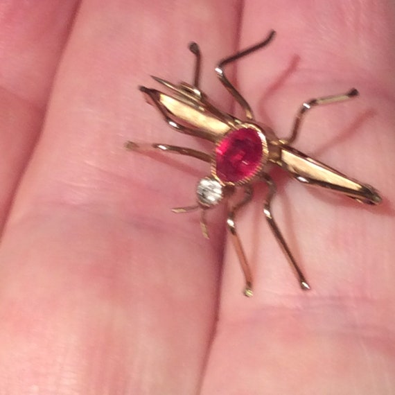 Antique Diamond Tourmaline Rose Gold Spider Brooc… - image 3