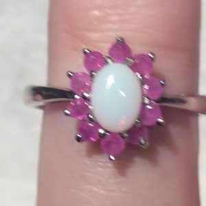 Vintage Ruby Opal Silver Ring Sterling image 3