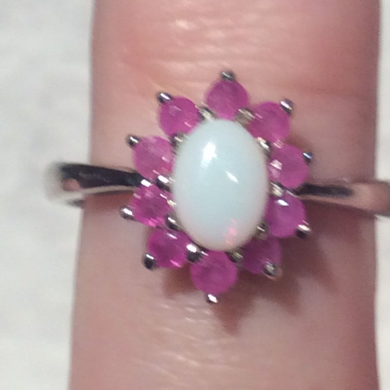 Vintage Ruby Opal Silver Ring Sterling image 3
