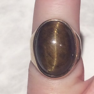Antique Vintage Heavy Tigers Eye Gold Signet Ring -9ct