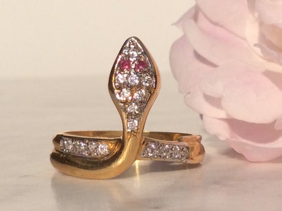 Vintage Gilded Silver Paste Snake Ring