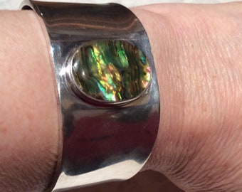Antique Vintage Taxco Abalone Shell Silver Cuff -   c.1960’s