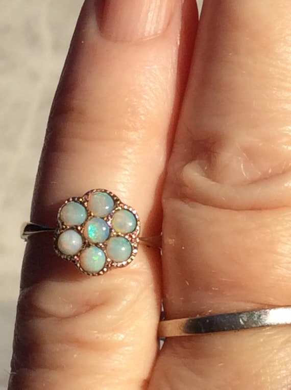 Antique Vintage Fiery Opal Daisy Flower Gold Ring… - image 9