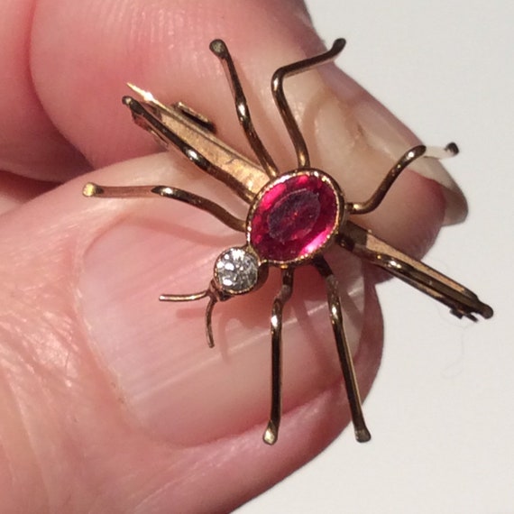 Antique Diamond Tourmaline Rose Gold Spider Brooc… - image 2