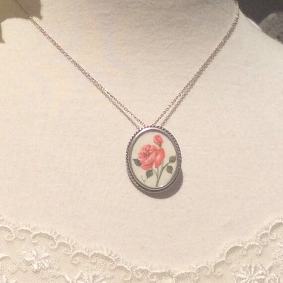 Antique Vintage Rose Flower Portrait Brooch Pendan