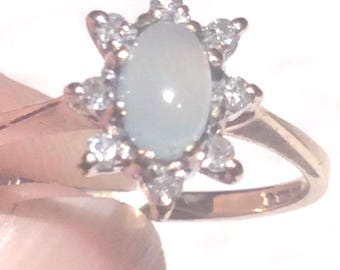Antique Vintage Moonstone Diamond Gold Ring -9ct