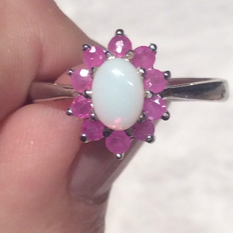 Vintage Ruby Opal Silver Ring Sterling image 2