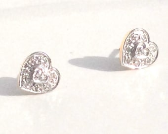 Antique Vintage Diamond Heart Stud Gold Earrings - 9ct