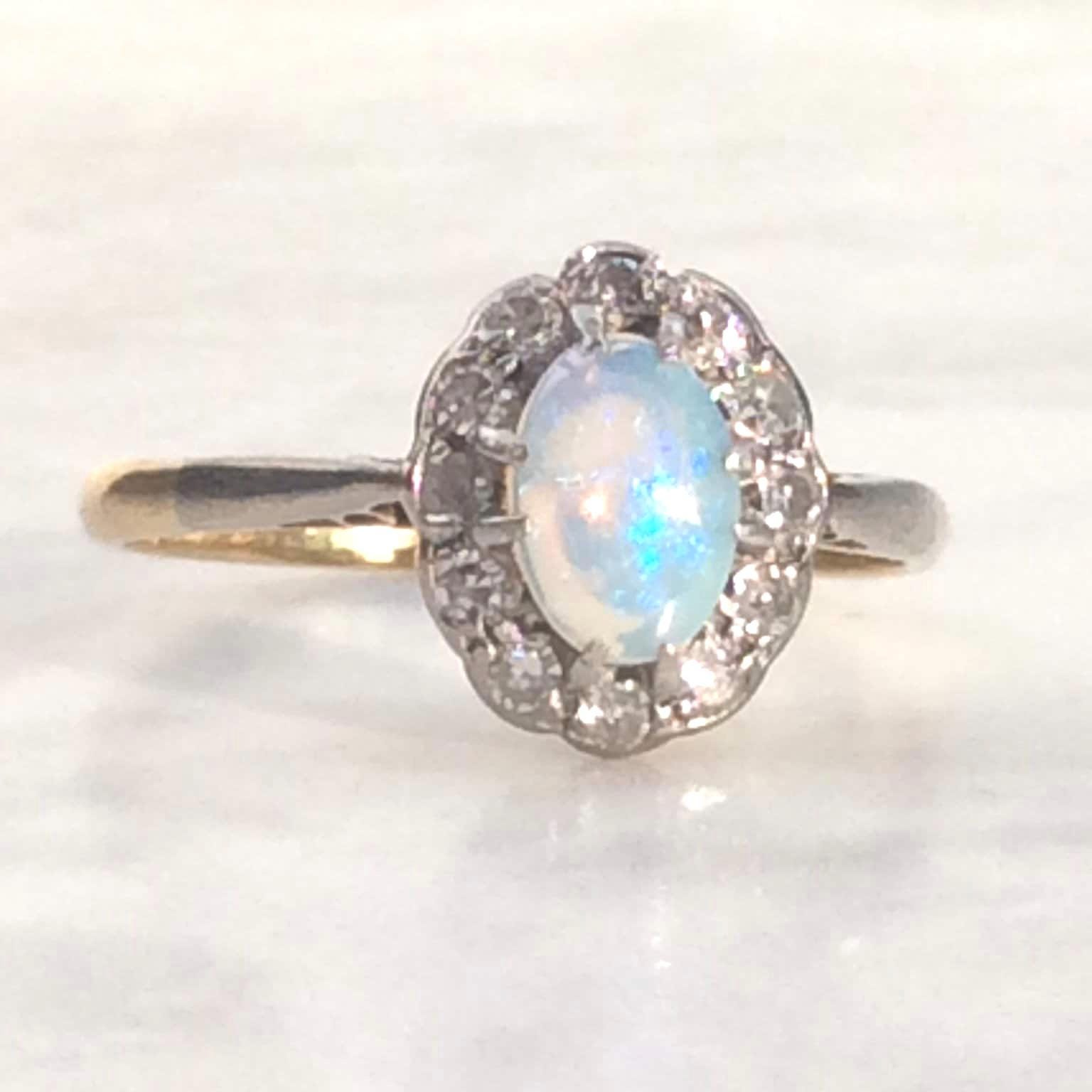 Buy Antique Art Deco Fiery Opal Diamond Gold Ring 18ct Online in