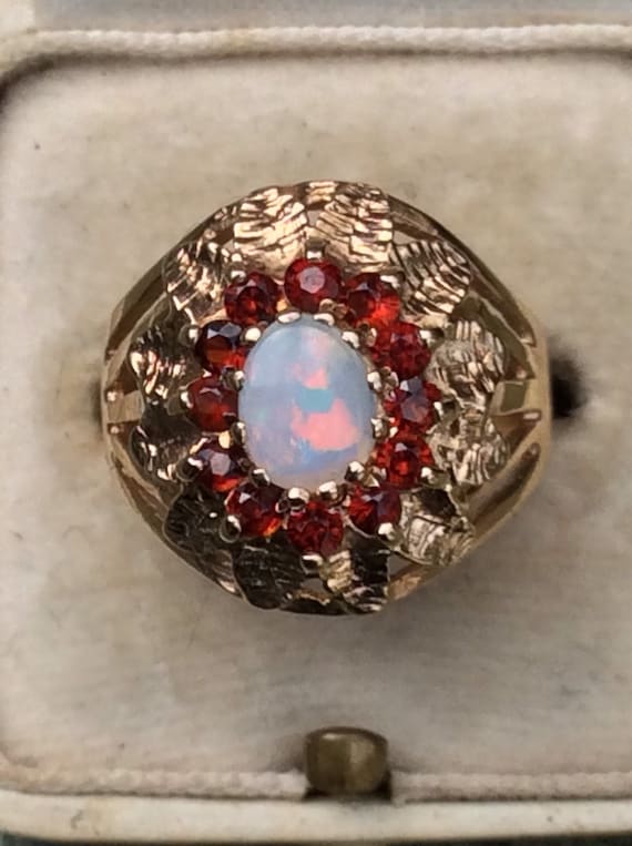 Vintage Opal and Garnet Flower Ring - 9ct - image 10