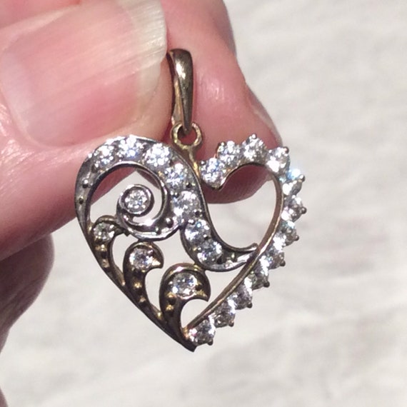 Antique Vintage Heart CZ Heart Gold Pendant - image 1