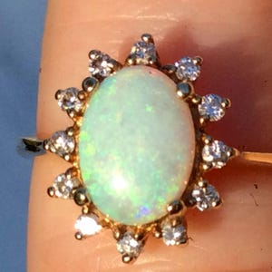 Vintage Fiery Opal Diamond Gold Ring -9ct
