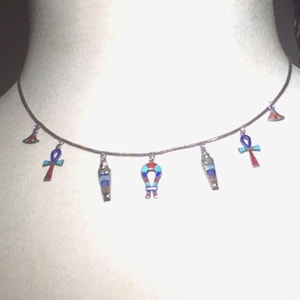 Antique Egyptian Revival Silver Enamel Necklace