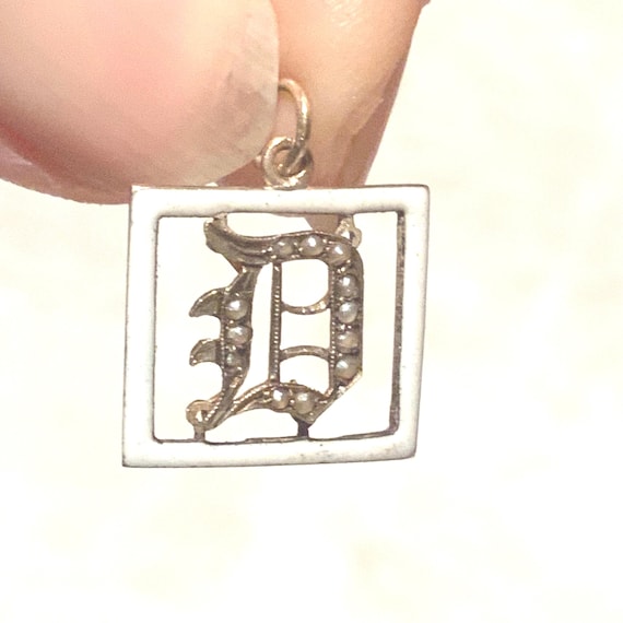 Antique Art Deco 1920’s Initial D Pearl Enamel 9ct Gold Pendant Charm