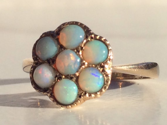 Antique Vintage Fiery Opal Daisy Flower Gold Ring… - image 6