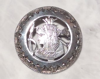 Antique Art Deco Egyptian Revival Style Silver Pendant Brooch -1950’s