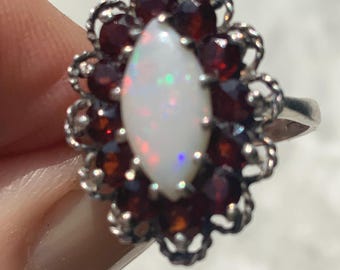 Vintage Garnet Opal Silver Ring - Sterling