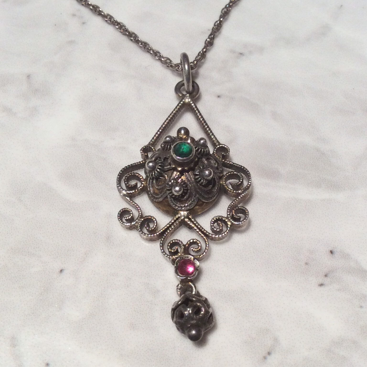 Pendentif Collier Austro-hongrois En Argent Massif Et Pierres De Couleur - 19e Siècle - Excellent état
