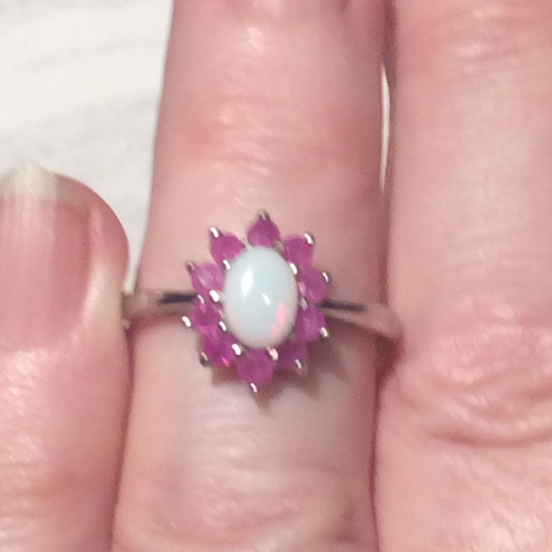 Vintage Ruby Opal Silver Ring Sterling image 8