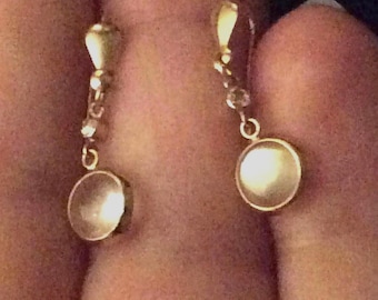 Antique Vintage Moonstone Diamond Gold Earrings -9ct