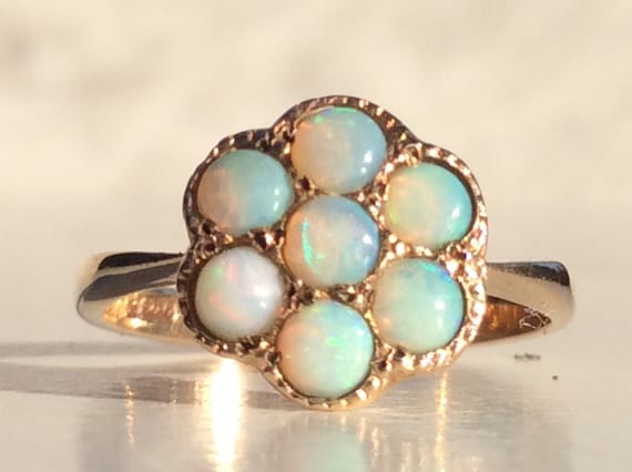 Antique Vintage Fiery Opal Daisy Flower Gold Ring… - image 10
