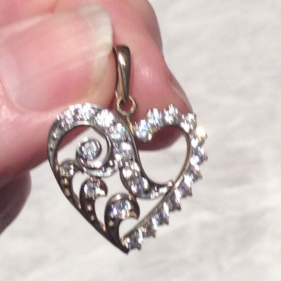 Antique Vintage Heart CZ Heart Gold Pendant - image 6