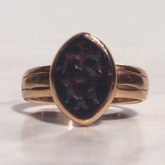 Antique Intaglio Bloodstone Initial TJ Rose Gold … - image 1