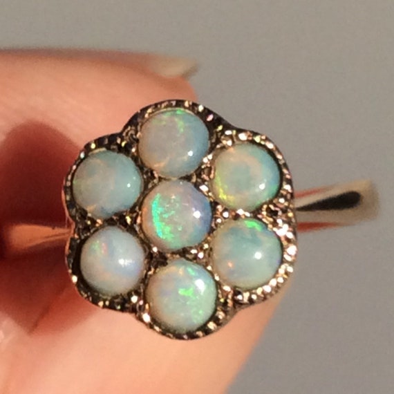 Antique Vintage Fiery Opal Daisy Flower Gold Ring… - image 3