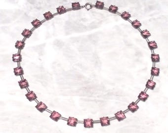Antique Art Deco Rivière Silver Amethyst Paste Glass Choker Necklace