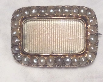 Antique Georgian/Victorian Mourning Gold Pearl Brooch