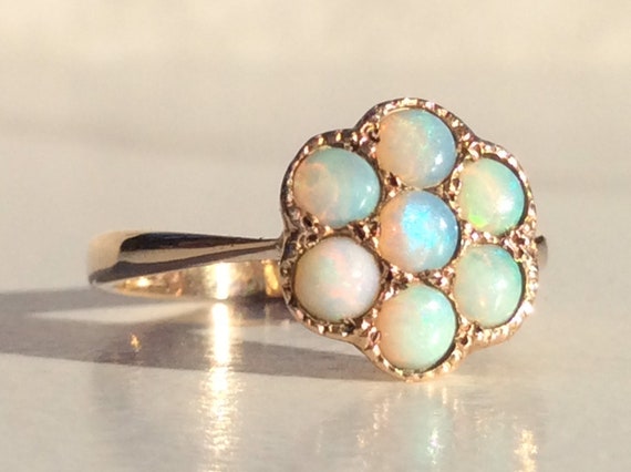 Antique Vintage Fiery Opal Daisy Flower Gold Ring… - image 4