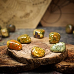 Six (6) Rhyolite Crystals for Grids | Crystal Sets for Grids | Crystal Gridding | Rainforest Jasper Crystal Grid Set | Crystal Grid Kit