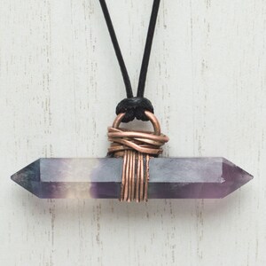 Rainbow Fluorite Pendant Necklace | Double Terminated Fluorite Point Pendant | Electroformed Rainbow Fluorite and Copper Pendant Necklace